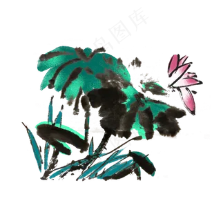 荷花荷叶水墨手绘风