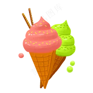 手绘卡通美食冰淇淋甜筒,免抠元素