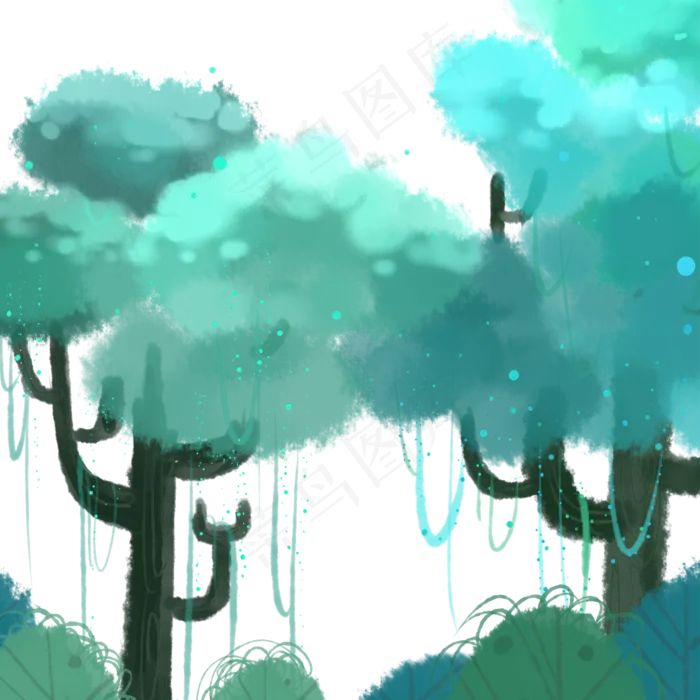 卡通蓝色的大树(2000X2000(DPI:300))psd模版下载