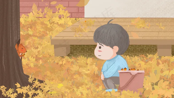 秋分喂小松鼠吃松果(2880X1620(DPI:300))psd模版下载