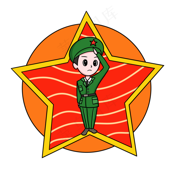 八一建军节军人卡通免扣(2000X2000(DPI:300))psd模版下载