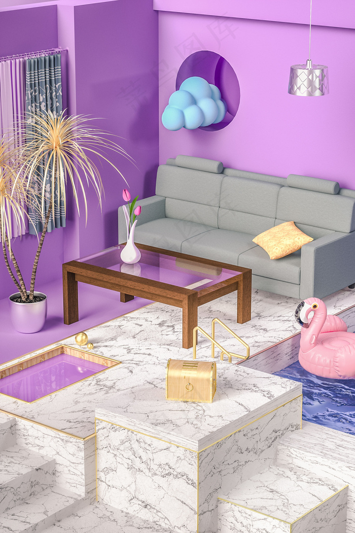 C4D简约室内装修节家装节欢乐电商背景背景图片素材