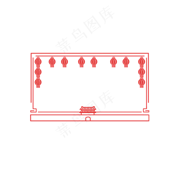 红色贺新年边框免扣图,免抠元素(2000X2000(DPI:300))psd模版下载