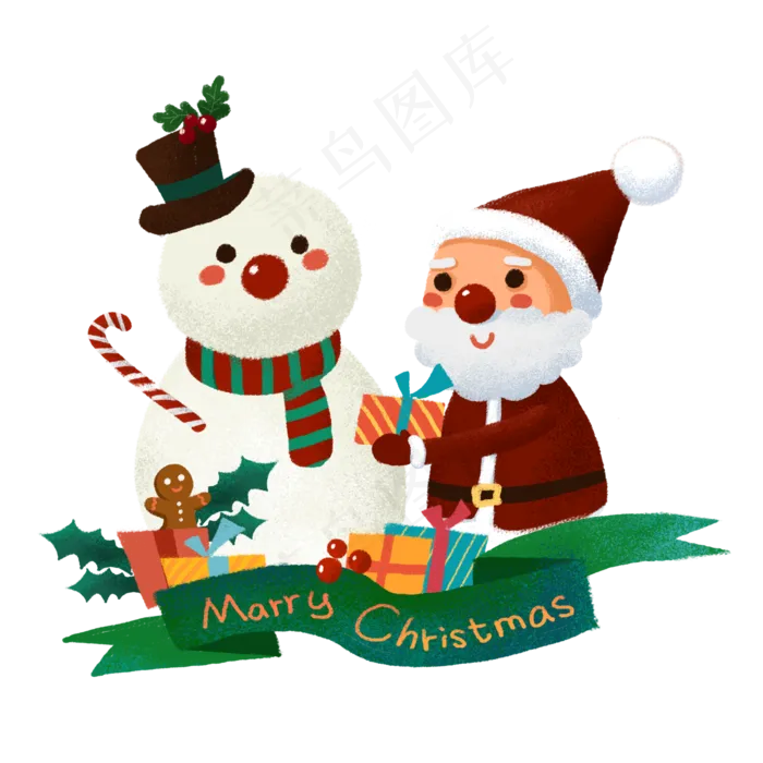 诞节送礼物的Q版圣诞老人和雪人PN,免抠元素(2000X2000(DPI:300))psd模版下载