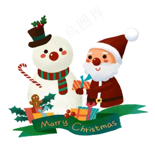 诞节送礼物的Q版圣诞老人和雪人PN,免抠元素