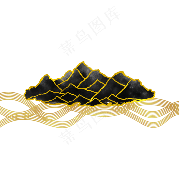 黑金水墨山水国潮插图(2480X2462(DPI:300))psd模版下载