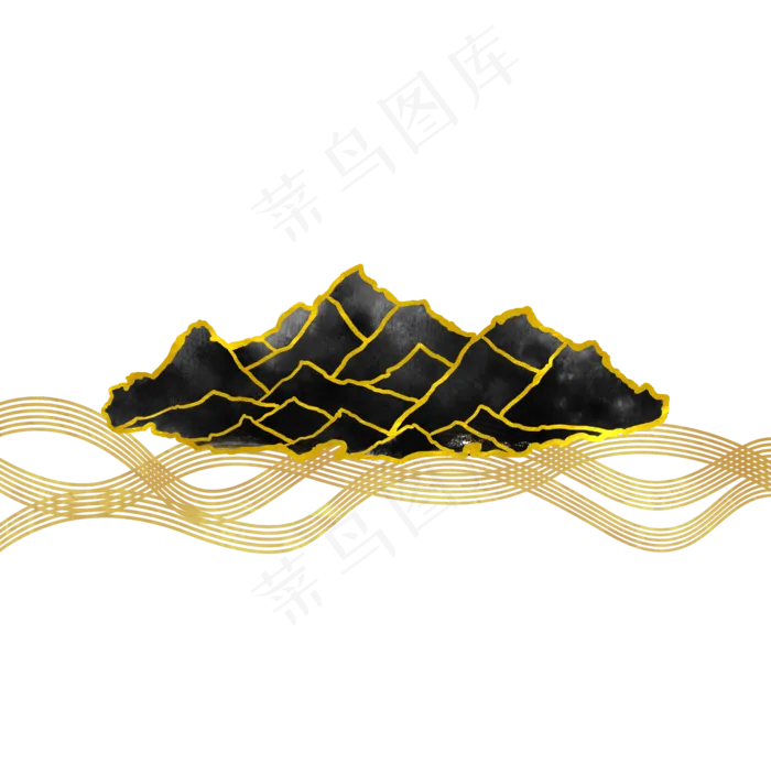 黑金水墨山水国潮插图(2480X2462(DPI:300))psd模版下载