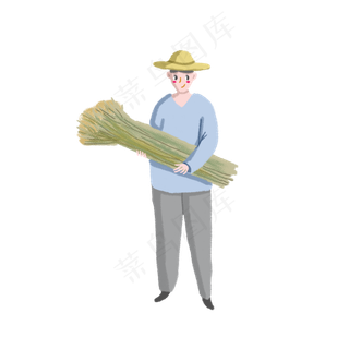 51劳动节之抱着麦穗的农民PNG