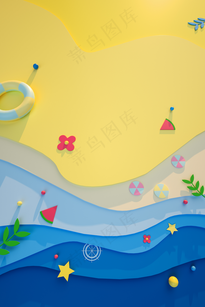 C4D剪纸风夏日背景海报