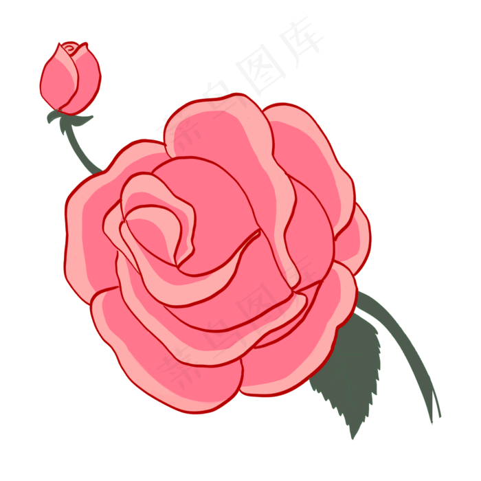 手绘一枝玫瑰花(2000X2000(DPI:300))psd模版下载