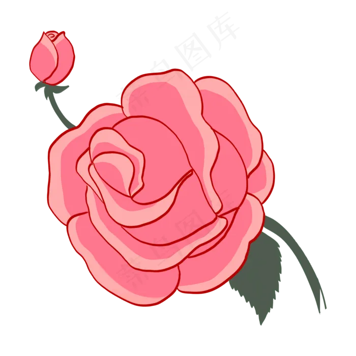手绘一枝玫瑰花(2000X2000(DPI:300))psd模版下载