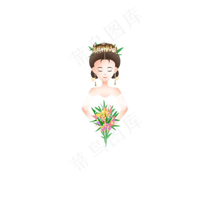 穿白色婚纱盘头手拿花束的女子(2000X2000(DPI:72))psd模版下载
