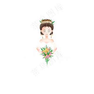 穿白色婚纱盘头手拿花束的女子
