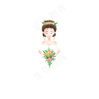 穿白色婚纱盘头手拿花束的女子