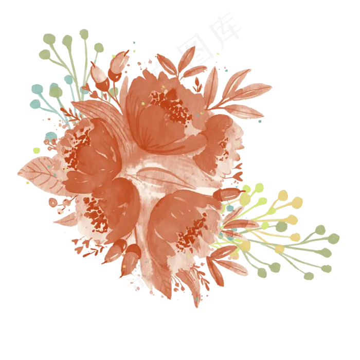 水彩鲜花花团装饰植物(2500X2500(DPI:300))psd模版下载