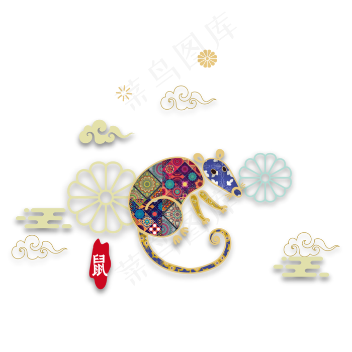 鼠年新年剪纸装饰,免抠元素(2000*2000px 300 dpi )ai矢量模版下载