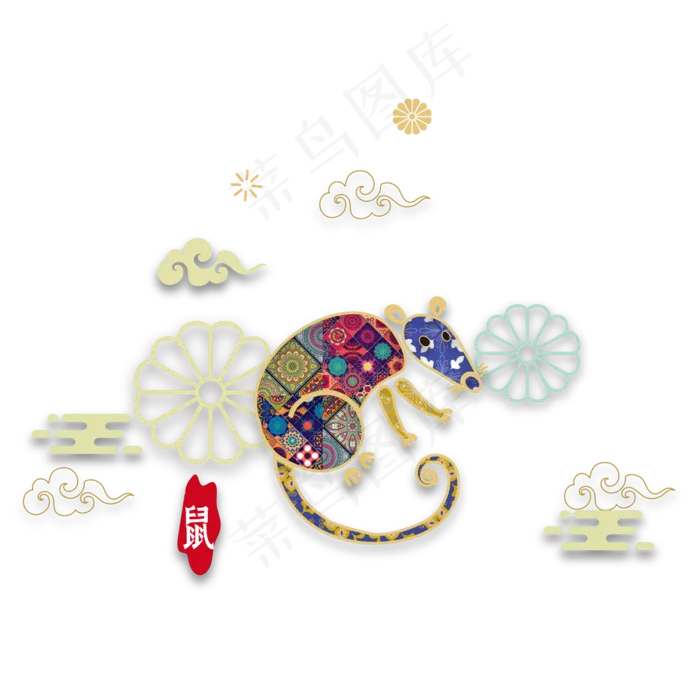 鼠年新年剪纸装饰,免抠元素(2000*2000px 300 dpi )ai矢量模版下载
