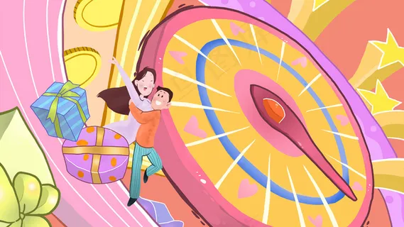 卡通手绘风电商促销活动幸运大转盘配图