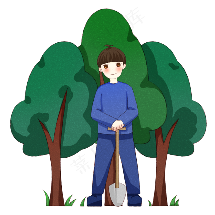 植树节人物和铲子