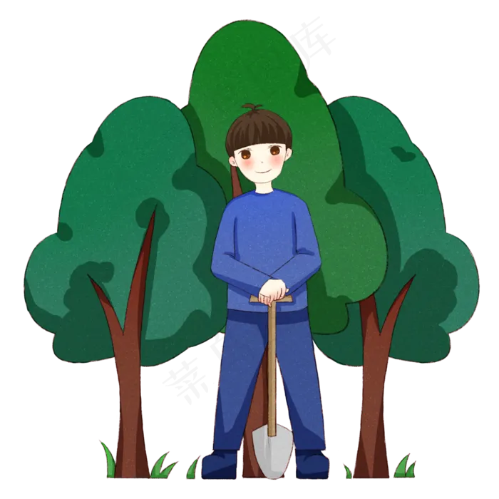 植树节人物和铲子