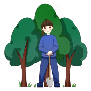 植树节人物和铲子