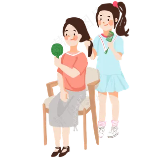 母亲节帮妈妈梳头发的女孩,免抠元素