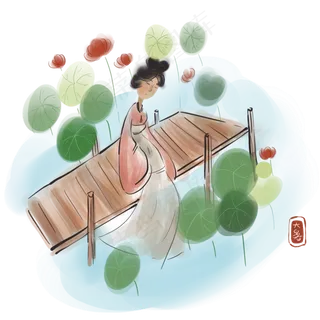 二十四节气大暑水墨人物