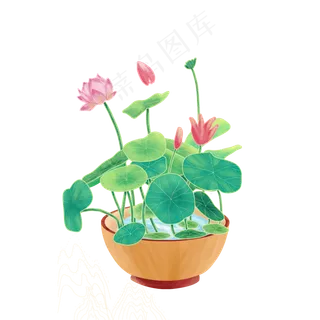 卡通绿色的盆栽和花朵