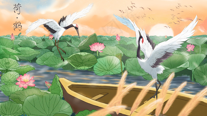 观荷采莲仙鹤采莲节(2880*1620px 300 dpi )