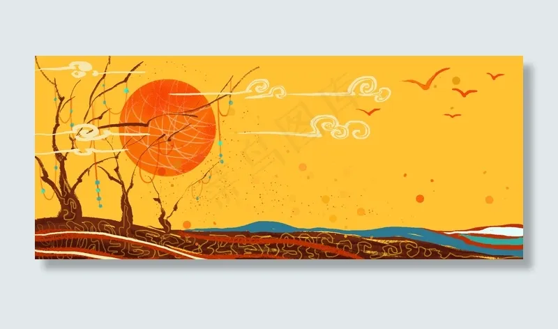 神话中国风新式中国风传说艺术罗盘宇宙(1920*800px 	       )psd模版下载