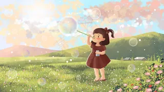 夏日小暑之女孩吹泡泡治愈系