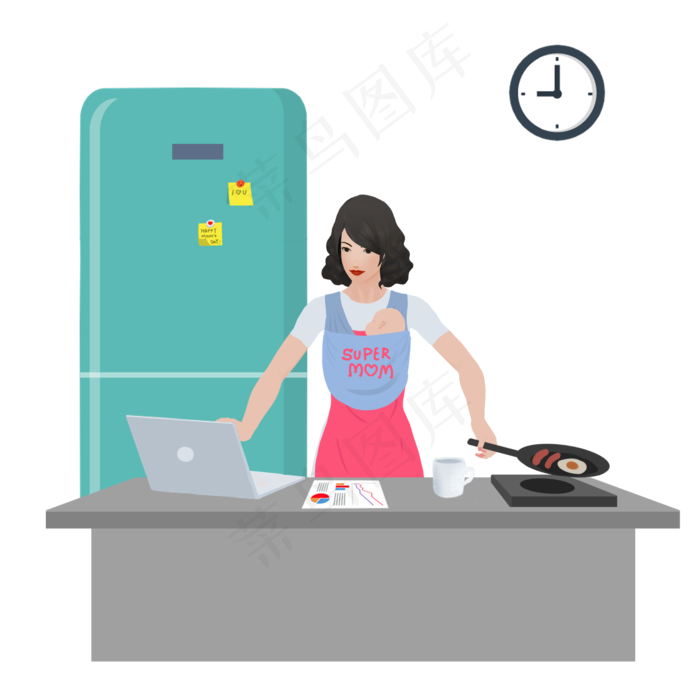 母亲节带孩子工作的超人妈妈