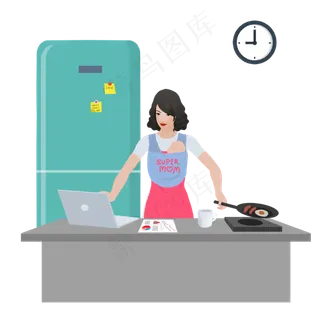 母亲节带孩子工作的超人妈妈