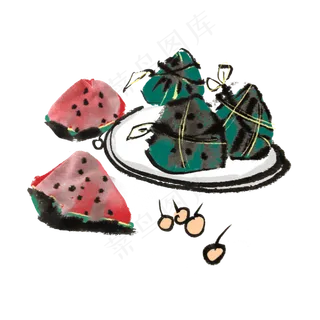 端午节吃粽子习俗水墨风手绘