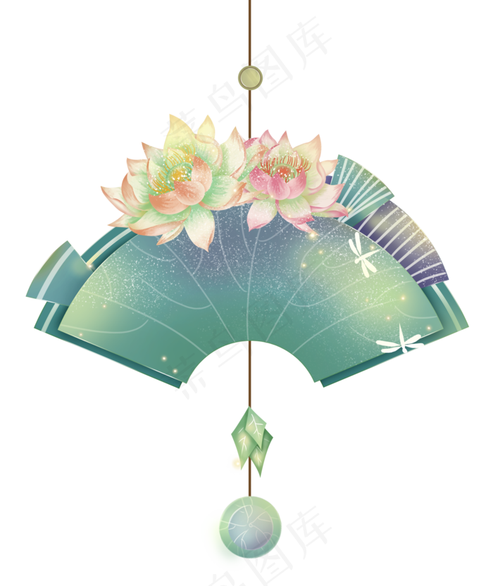 扇形荷叶荷花剪纸文字框PNG图片,免抠元素(2100*2500px 300 dpi )psd模版下载