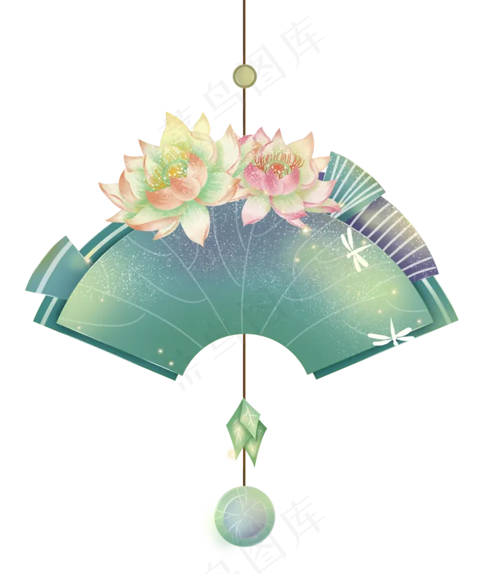 扇形荷叶荷花剪纸文字框PNG图片,免抠元素(2100*2500px 300 dpi )psd模版下载