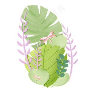 春季剪纸绿叶草丛,免抠元素