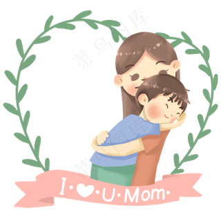 母亲节和妈妈拥抱卡通人物手绘