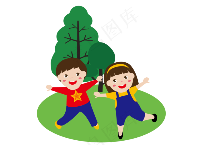 春天扁平化男孩女孩踏青春游可爱,免抠元素