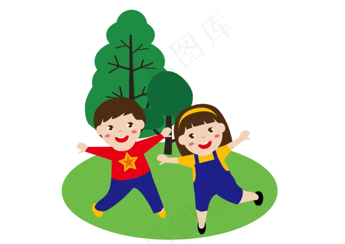 春天扁平化男孩女孩踏青春游可爱,免抠元素(3508*2480px 300 dpi )ai矢量模版下载