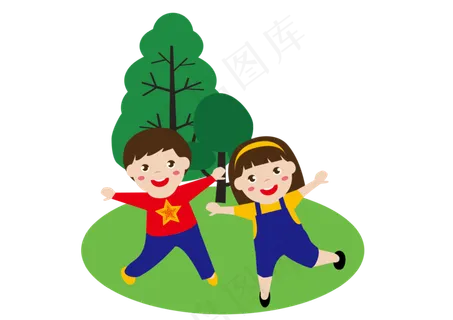 春天扁平化男孩女孩踏青春游可爱,免抠元素