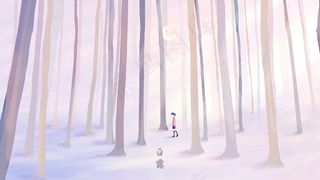 白露意境十二节气小女孩森林单色调