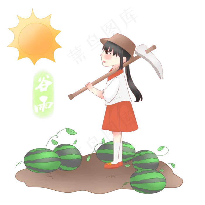 谷雨锄地的小女孩(2000X2000(DPI:300))psd模版下载