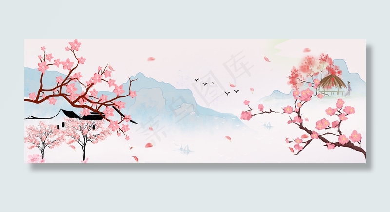 中国风桃花风景banner图