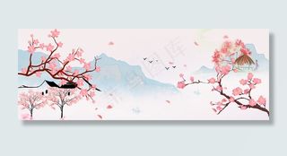中国风桃花风景banner图