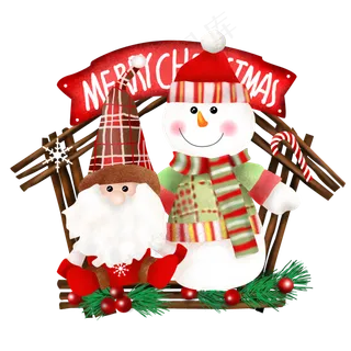 手绘圣诞老人和雪人,免抠元素