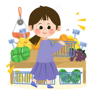 卡通现代妇女卖水果PNG素材