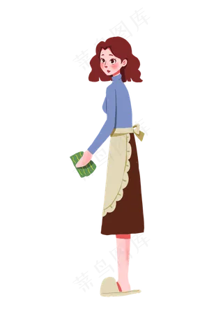 卡通手绘妇女节做家务的女士,免抠元素