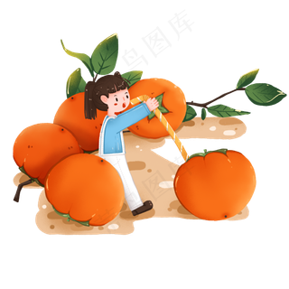 秋季丰收水果之吃柿子的女孩