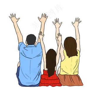秋游一家三口高举双手欢呼旅游,免抠元素
